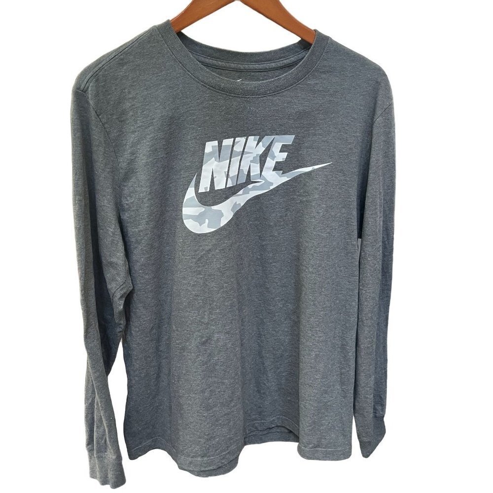 THE Nike Tree Sweater Mens L Gray Long Sleeve Sweatshirt Nike Logo Camo …